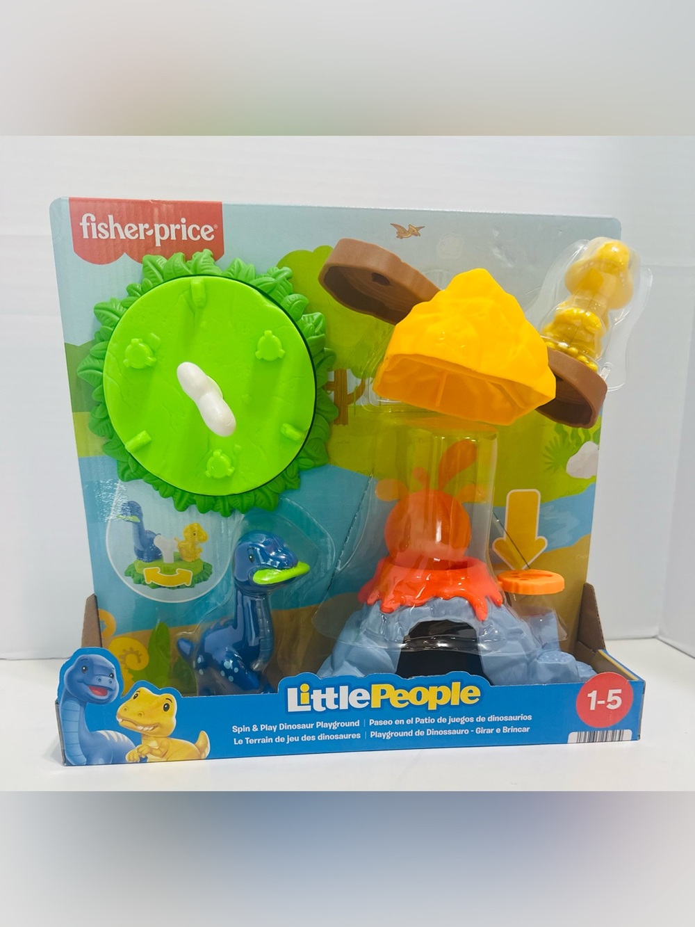 Fisher-Price Little People Spin & Play Dinosaur Playground w Popping Volcano NEW